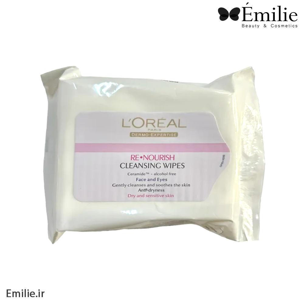 LOREAL RE-NOURISH PACK OF 25 CLEANSING WIPES دستمال مرطوب لورآل Re-Nourish